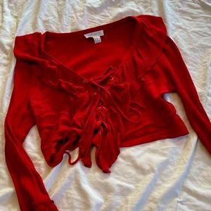 Forever 21 Ruffle Neck Tie Front Crop Top